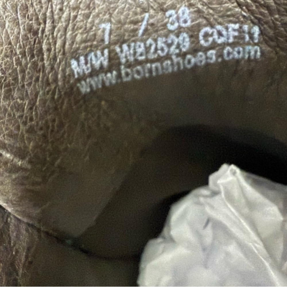 BORN Haledon Leather Clog Mules Brown Pewter Woodgrain Heel Comfort Shoes 7 EU38 - Picture 13 of 13